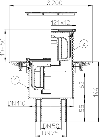 HL 310NPr-3000.33 Трап с сухим сифоном решетка HL037.33E темная бронза DN50/75/110