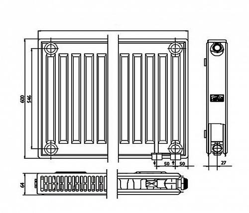 Kermi FTV 12 600x400 панельный радиатор с нижним подключением