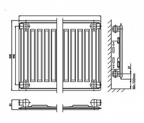 Kermi FTV 10 500x1200 панельный радиатор с нижним подключением