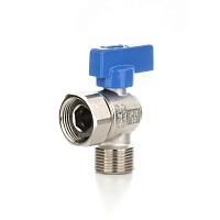 Elsen Кран шаровой угловой НВ 1/2" - 1/2", НВ, ручка - флажок синяя, с накидной гайкой