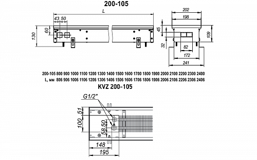 Techno Usual 200-105-1000 KVZ Внутрипольный конвектор с естественной конвекцией