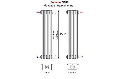Zehnder Charleston 3180/06 секций №1270 3/4" RAL 9217 боковое подключение черный матовый