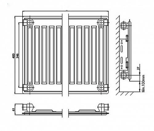 Kermi FTV 10 400x1200 панельный радиатор с нижним подключением
