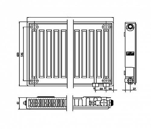 Kermi FTV 11 600x2600 панельный радиатор с нижним подключением
