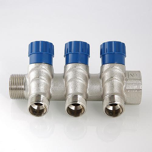 Valtec 1", 4 х 1/2" Коллектор 4 вых. с регулирующими вентилями и наружной резьбой (плоское уплотнение)