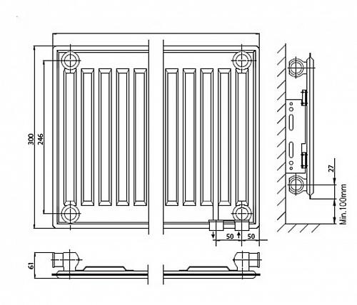 Kermi FTV 10 300x1100 панельный радиатор с нижним подключением