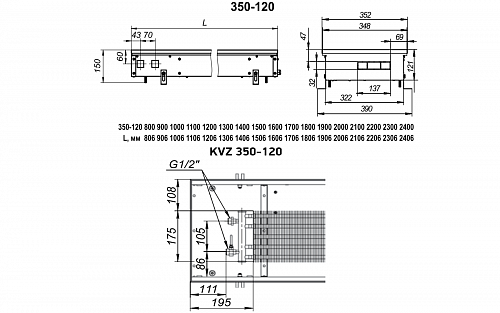 Techno Usual 350-120-4600 KVZ Внутрипольный конвектор с естественной конвекцией