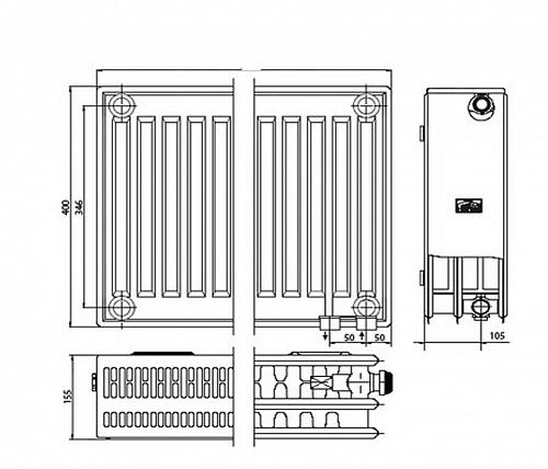 Kermi FTV 33 400х1200 панельный радиатор с нижним подключением