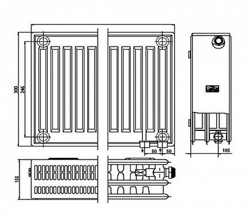 Kermi FTV 33 300х1600 панельный радиатор с нижним подключением