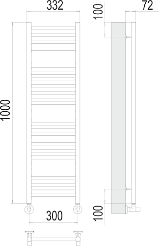 Terminus Аврора П20 300х1000 Водяной полотенцесушитель 