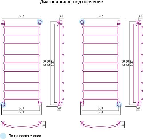 Сунержа Галант 1200x500 Водяной полотенцесушитель 