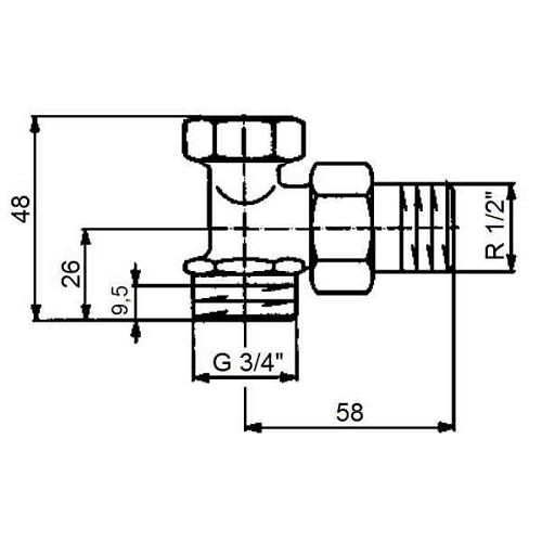 Oventrop Combi 2 3/4"ЕКх1/2"НР Вентиль с боковым угловым подключением на обратную подводку