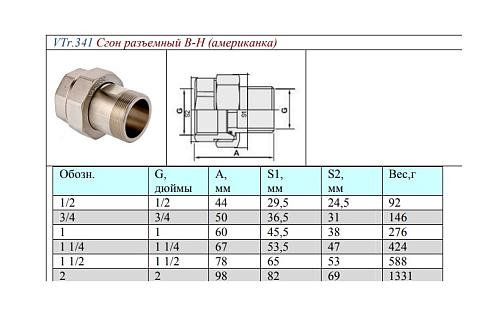 Valtec 1" Сгон разъемный ррямой американка