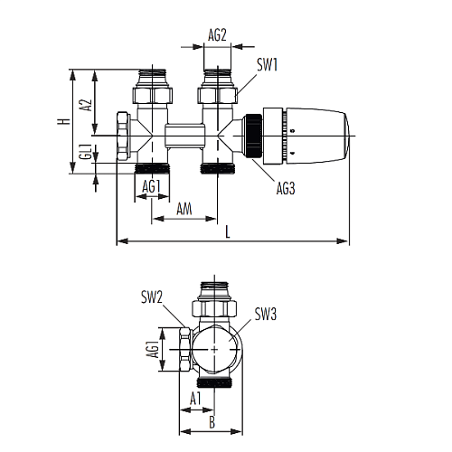 Hummel 3/4НРx1/2НР Узел термостатический универсальный никель