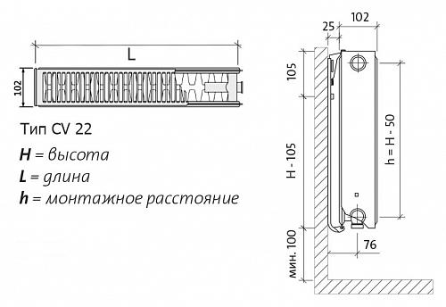 EVRA Ventil Compact CV22 300x2000 стальной панельный радиатор с нижним подключением