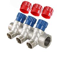 Valtec 3/4", 2 х 1/2" Коллектор 2 вых. с регулирующими вентилями и наружной резьбой (плоское уплотнение)