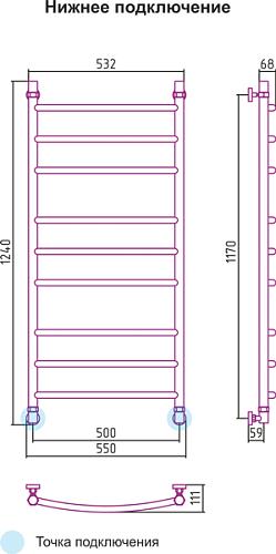 Сунержа Галант 1200x500 Водяной полотенцесушитель 