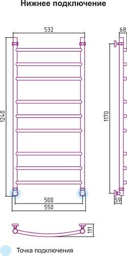 Сунержа Галант 1200x500 Водяной полотенцесушитель 