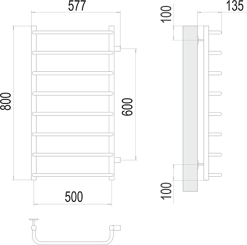 Terminus Стандарт П8 500х800 бп600 Водяной полотенцесушитель